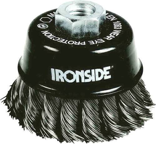 IRONSIDE Topfbürste aus Stahl für Winkelschleifer mit M14 Gewindeanschluss, Durchmesser: 100 mm, gezopfter Draht, Drahtstärke: 0,50 mm, Farbe: Schwarz - Bild 1