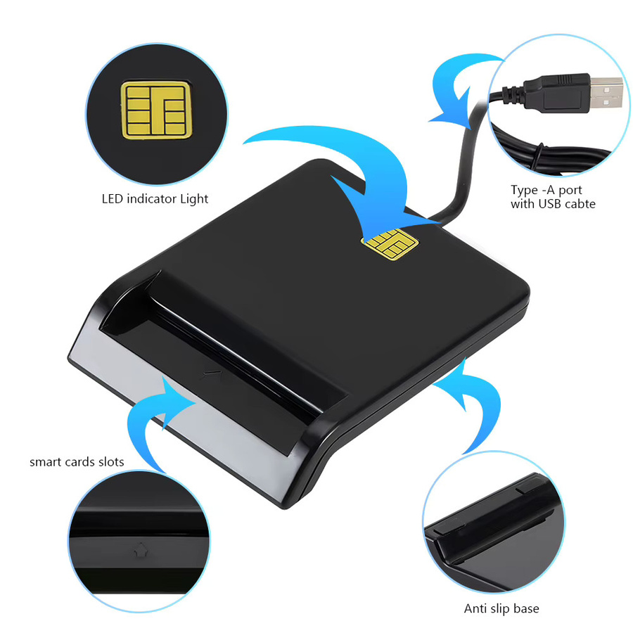 VODOOL USB 2.0 Smart Card Reader für DNIE ATM CAC IC ID SIM-Karten in Schwarz - Bild 5