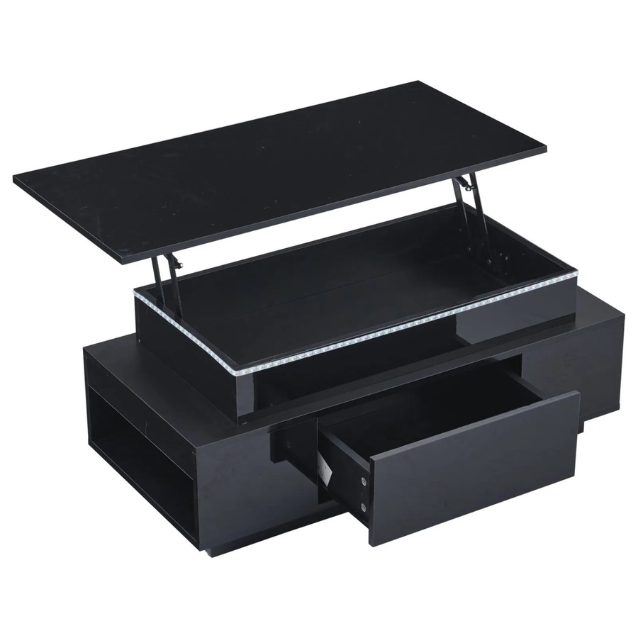PXloue LED Couchtisch in Schwarz mit Schublade, höhenverstellbar und Hochglanz-Finish - Bild 2