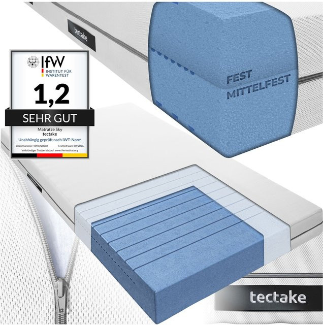 tectake Matratze Sky aus Komfortschaum mit waschbarem 3D-Meshgewebe Bezug, Weiß, B/T/H: 200 x 100 x 18 cm - Bild 1