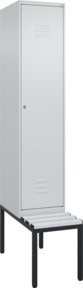 C+P Spind Classic PLUS Garderobenschrank mit integrierter Sitzbank, 1 Abteil, Lichtgrau, B/T/H: 212,0 x 40,0 x 81,5 cm, mit Zylinderschloss und 4 Garderobenhaken - Bild 1