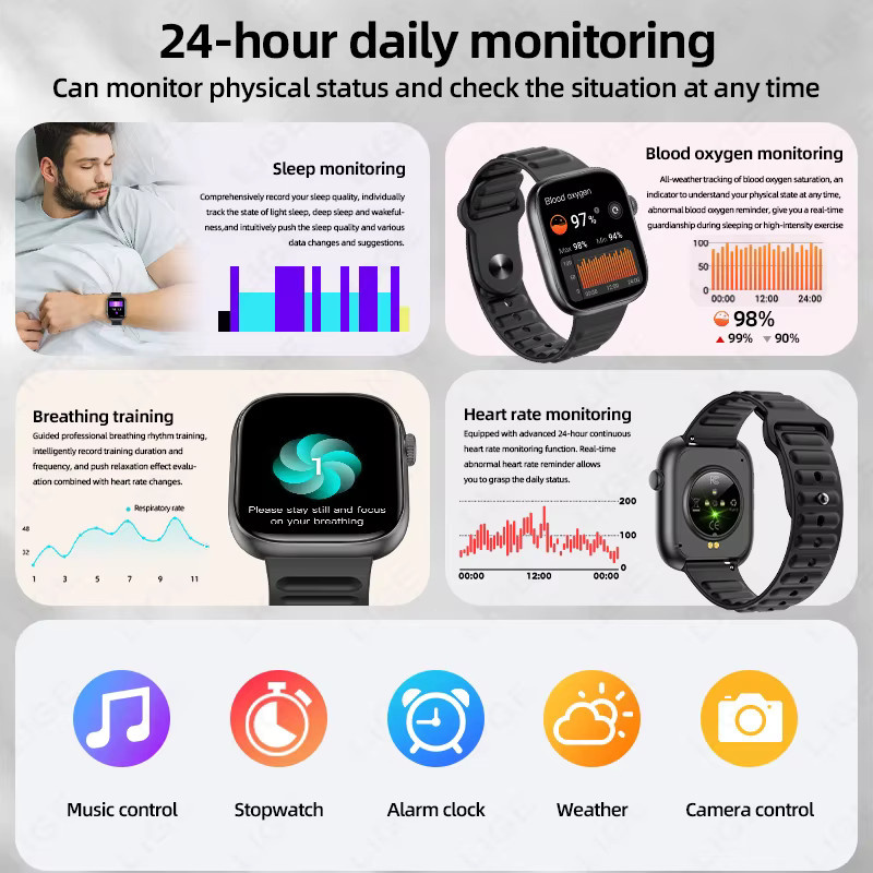 LIGE Smartwatch mit Bluetooth-Anruffunktion, 1,83 Zoll HD-Großbildschirm, Sport-Fitness-Smartwatch mit Herzfrequenzmesser, Schwarz - Bild 3
