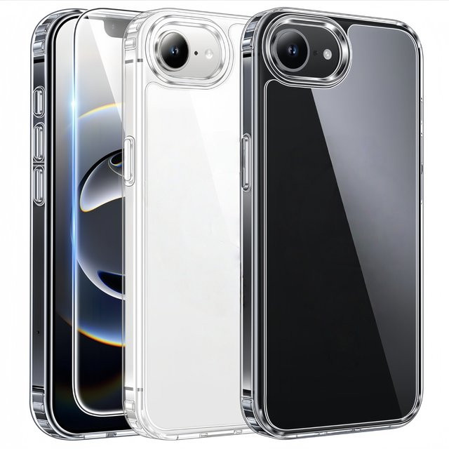 Stoßfeste Handyhülle für Apple iPhone 17e und iPhone 16e mit Displayschutzfolie, vergilbungsfrei und transparent - Bild 1