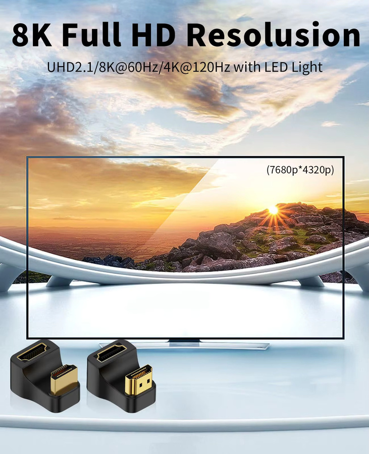 MOSHOU HDMI 2.1 Adapter 360-Grad-U-förmig 8K@60Hz Stecker auf Buchse in Schwarz - Bild 4