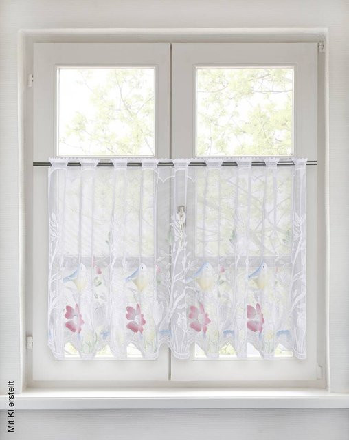 POCOline Scheibengardine mit buntem Vogelmuster, Farbe: Multicolour, B: 140 cm, H: 50 cm - Bild 1