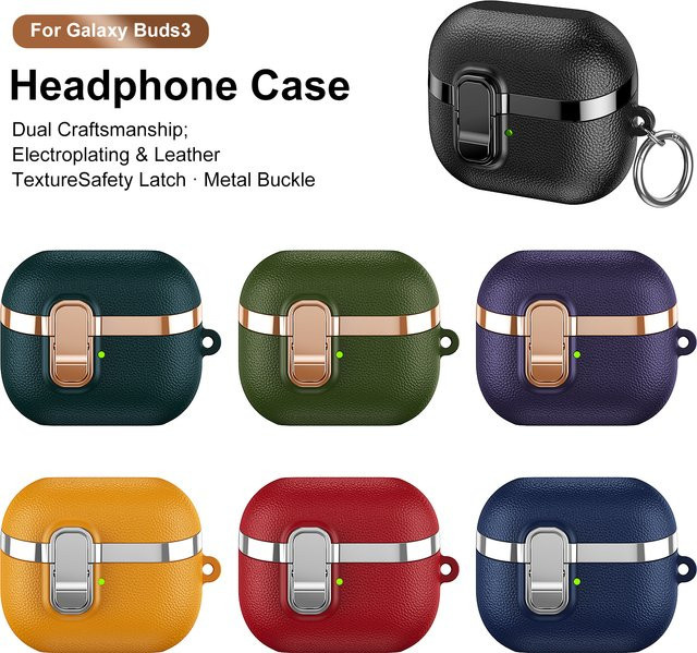 Luxuriöse Leder-Textur Schutzhülle für Samsung Galaxy Buds 3 Pro, Buds 3 und Buds 3 FE inklusive Schlüsselanhänger und Sicherheitsschloss - Bild 1