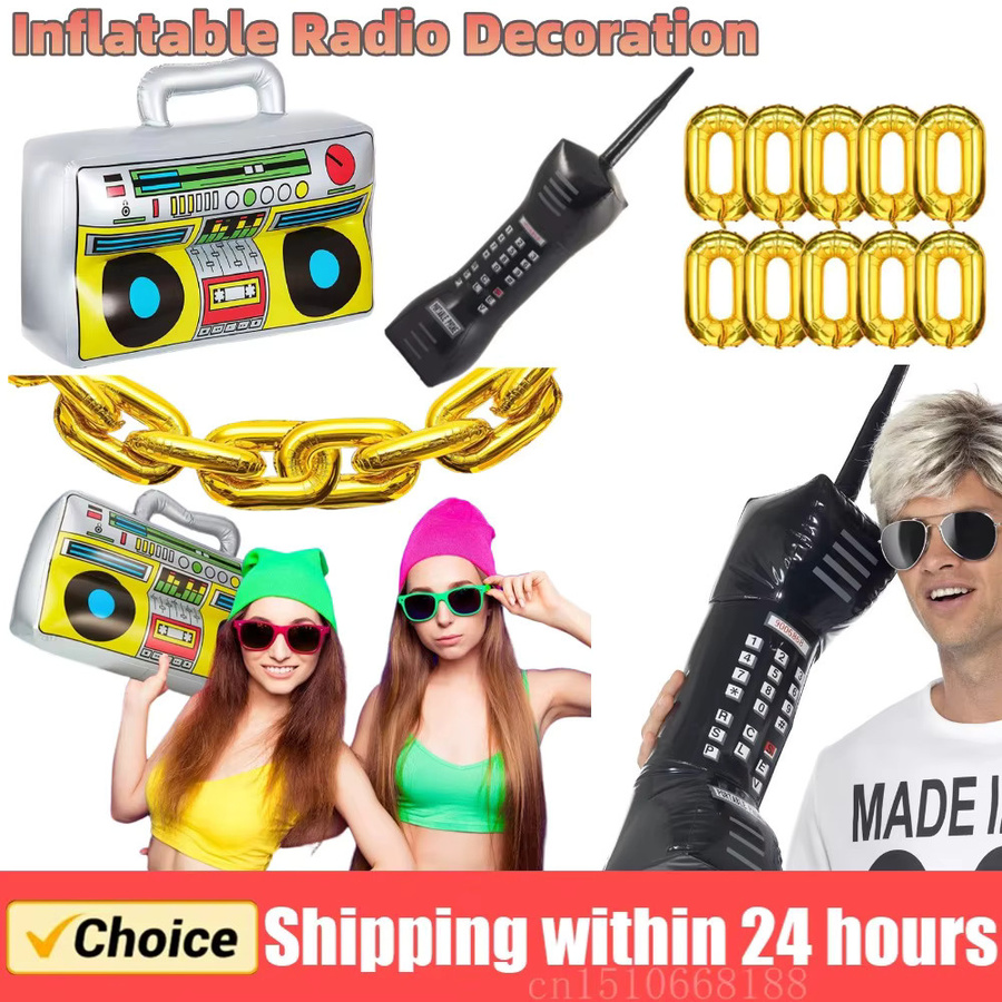 Aufblasbare Radio-Boombox von ALLOYSEED als bunte Retro-Partydekoration für 80er und 90er Jahre Themenpartys, Hip-Hop und Disco - Bild 2