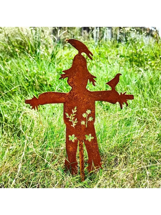 Yohwor Home Vogelscheuchen-Gartenstecker aus Metall in Braun, rustikale Rasendekoration für Herbst und Halloween - Bild 3