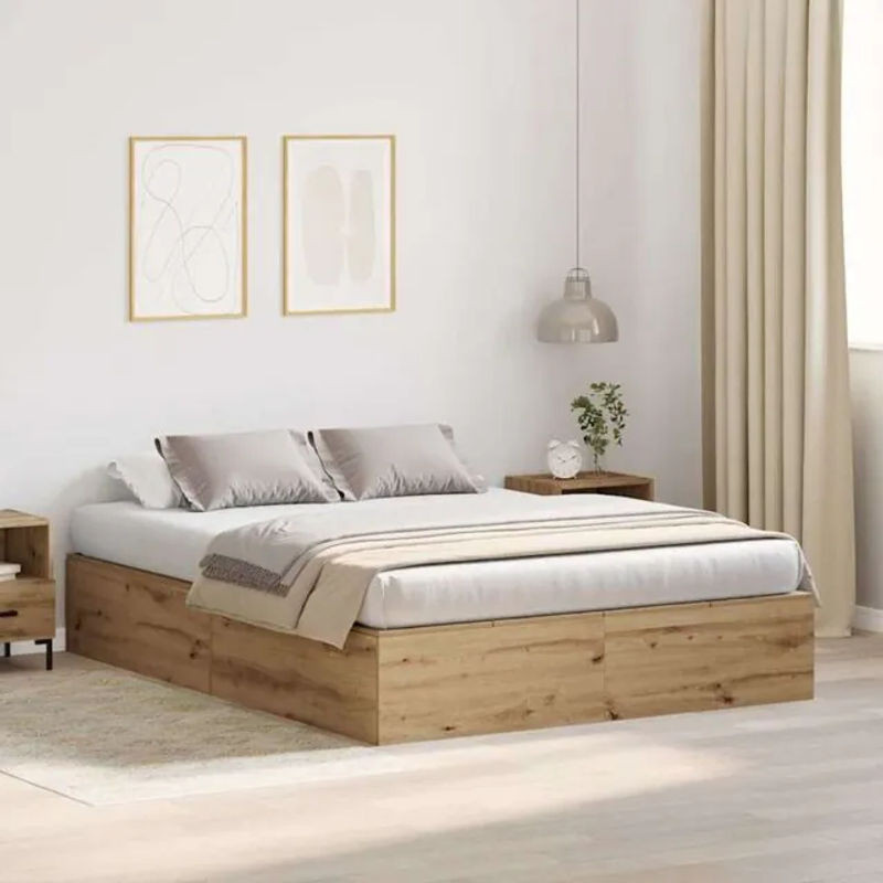vidaXL Funktionsbett mit Speicher in Eiche Natur Braun, Modernes Bettgestell aus Holzwerkstoff, B/T/H: 200 x 150 x 31.5 cm - Bild 1