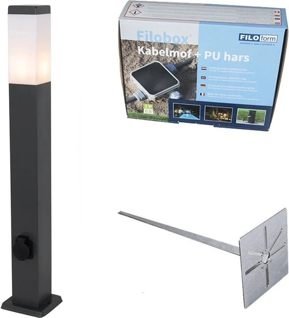 QAZQA Malios Außenleuchte Poller Dunkelgrau, Höhe: 80 cm, IP44, dimmbar - Bild 1