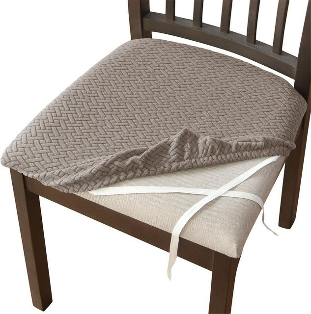 4er-Set Bestbags Esszimmerstuhl Sitzbezüge aus Jacquard in Beige, elastische und abnehmbare Stuhlbezüge für gepolsterte Stühle - Bild 1
