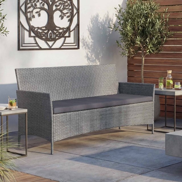 MCW 3-Sitzer Poly-Rattan Gartenbank Hamar in Grau mit anthrazitfarbenen Kissen - Bild 1