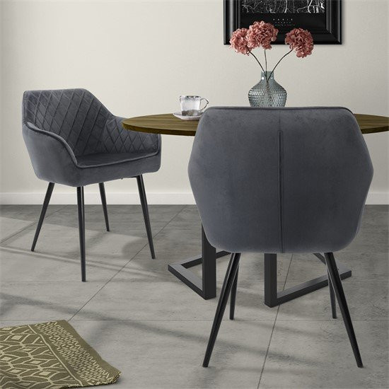 2er Set Esszimmerstühle von ML-Design in Anthrazit mit Samtbezug und Metallbeinen - Bild 1