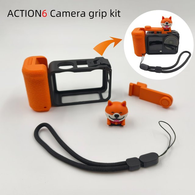 DJI Osmo Action 6 Zubehör-Set in Orange mit Schutzkäfig, Griff und Auslösestange mit Blitzschuh aus stabilem PLA - Bild 1