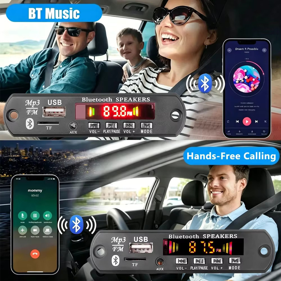 KEBIDU 120W Bluetooth MP3 Decoder Board mit USB, TF und FM Radio als kabelloses Auto-Audio-Modul in Schwarz - Bild 2