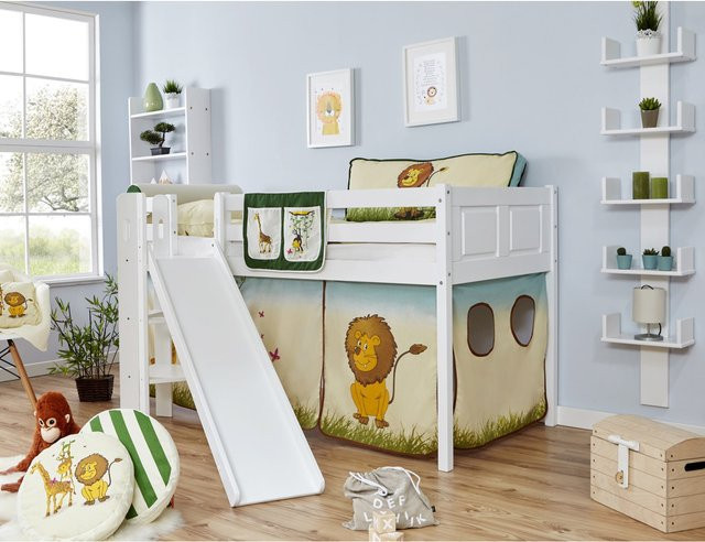 TiCAA Podestbett Ekki aus Massivholz in Buche Weiß für das Kinderzimmer im Country-Stil - Bild 1