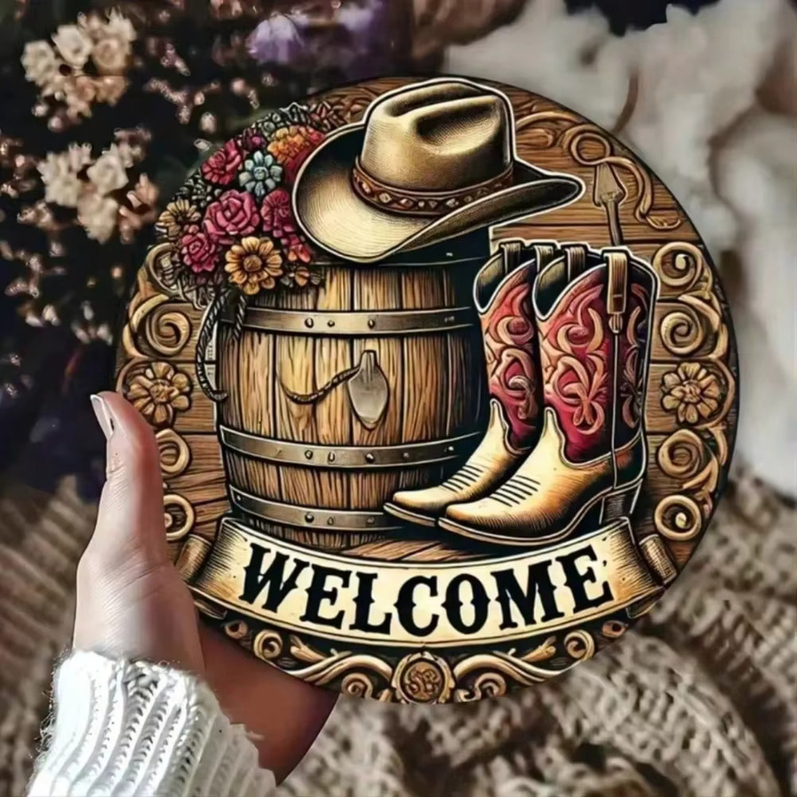 CIFBUY Vintage Western Rundes Metallschild in Multicolour als Retro Wandtafel mit Tiermotiv - Bild 3