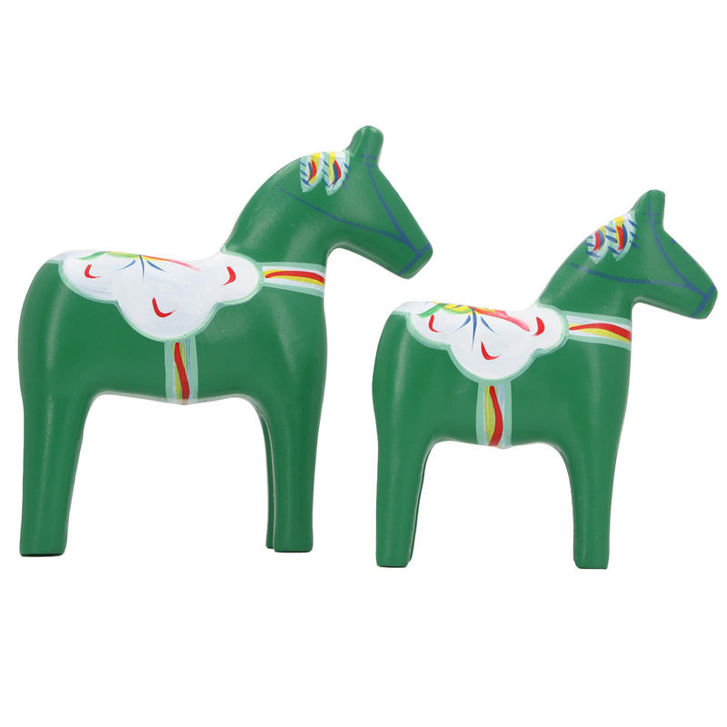 Paar GoolRC Dala Pferd Figuren aus Holz in Skandinavischem Design mit floralem Muster, mehrfarbig und grün - Bild 3