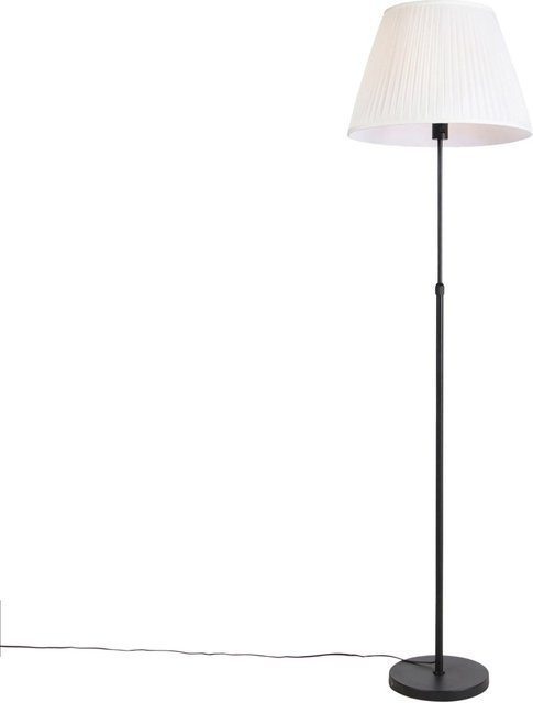 QAZQA Stehleuchte Schwarz mit Creme Plissiertem Stoffschirm, höhenverstellbar und dimmbar, Höhe: 143 cm - Bild 1
