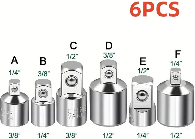 LIXIU Ratsche Buchse Konverter Set aus Edelstahl, 4-teilig, Farbe Silber, Adapter 1/2 Zoll zu 3/8 Zoll, 1/4 Zoll zu 1/2 Zoll und 1/4 Zoll zu 3/8 Zoll - Bild 1