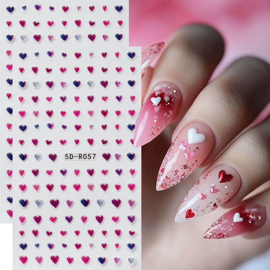 Nagelaufkleber Herzform, 5D, Rot, Rosa, Blau, Glänzend - Bild 2