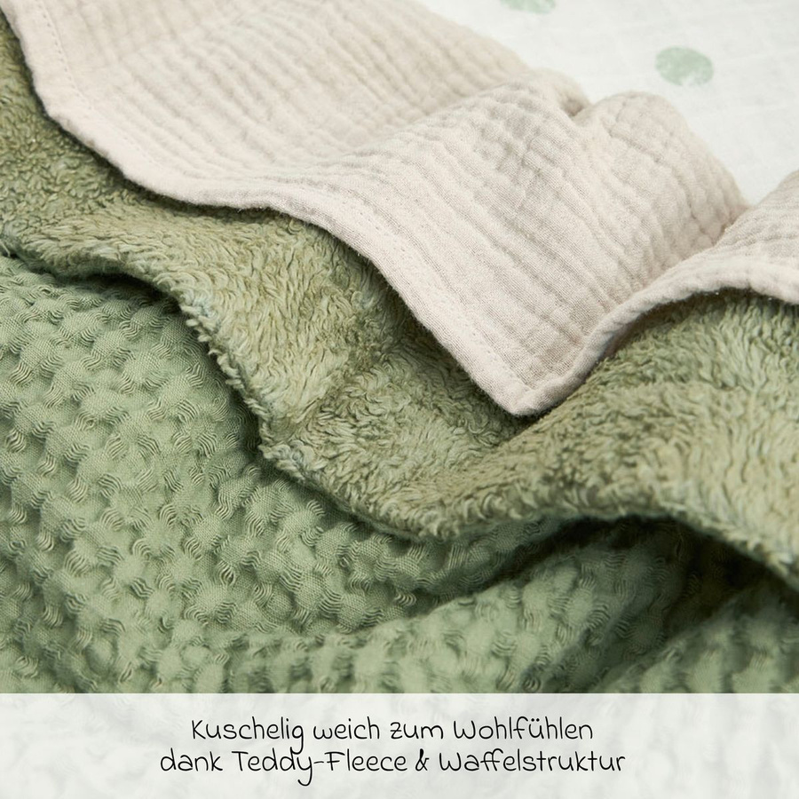 Meyco Kuscheldecke Teddy aus Baumwolle in Olive Green, Waffel-Piqué, B/B: 75 x 100 cm - Bild 2