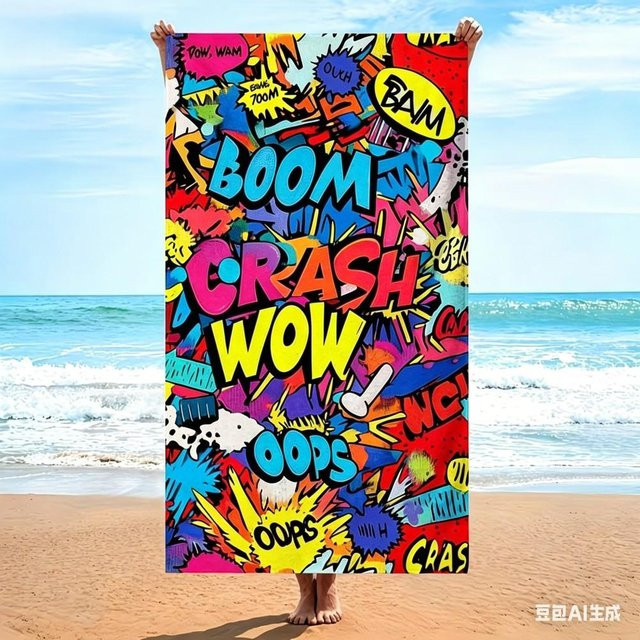 JMG Household Supplies Comic Pop Art Mikrofaser Strandtuch, Sandfrei und Schnelltrocknend, Multicolour, B/H: 70 x 140 cm - Bild 1