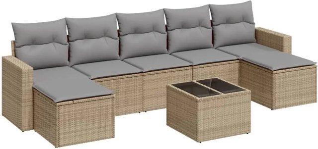 vidaXL 8-teilige Garten-Sofagarnitur aus Poly-Rattan mit Kissen in Beige und Hellgrau - Bild 1