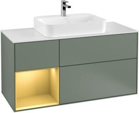 V&B Finion Waschtischunterschrank mit LED-Beleuchtung und Regalelement, Breite: 120 cm, Farbe: Olivenmatt lackiert - Bild 1