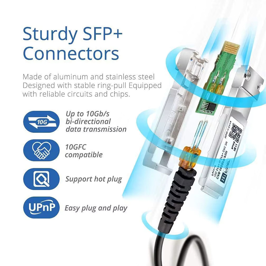 ZoeRax 10G SFP+ Twinax DAC-Kabel passives Direct-Attach-Kupferkabel in Silber kompatibel mit Cisco MikroTik HP und Intel Switches - Bild 2