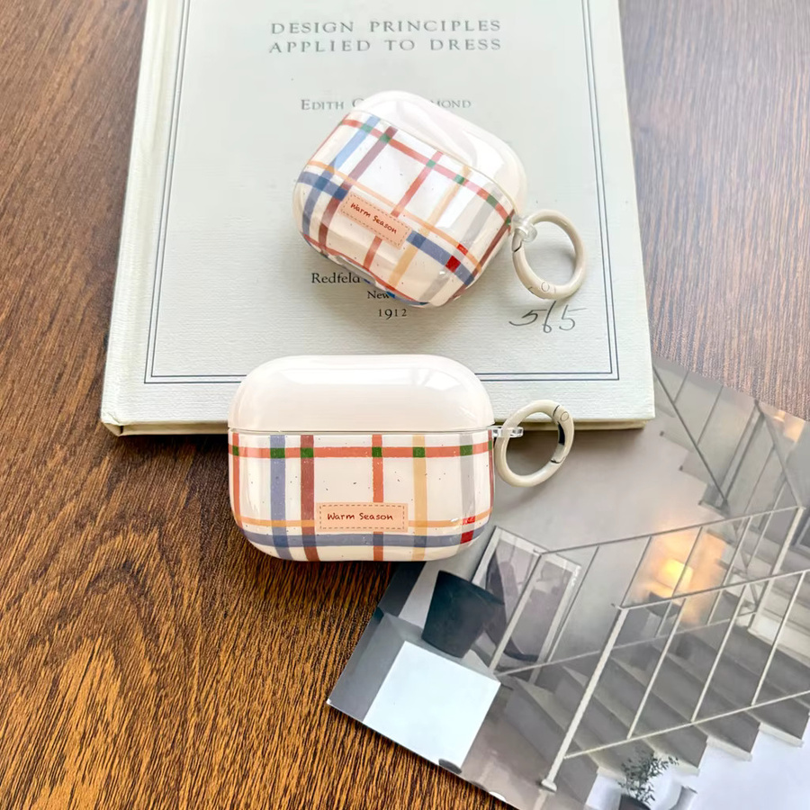 Stoßfeste Schutzhülle für Apple AirPods 1, 2, 3, 4 und Pro 2, Pro 3 mit buntem Gittermuster und Haken, Farbe: Mehrfarbig/Pink - Bild 3
