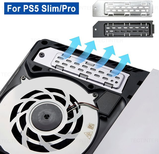 TECTINTER Kühlkörper-Staubschutz für PS5 Slim und PS5 Pro in Schwarz mit M.2 SSD-Verlängerungssteckplatz und atmungsaktivem Metall-Wärmegehäuse - Bild 1