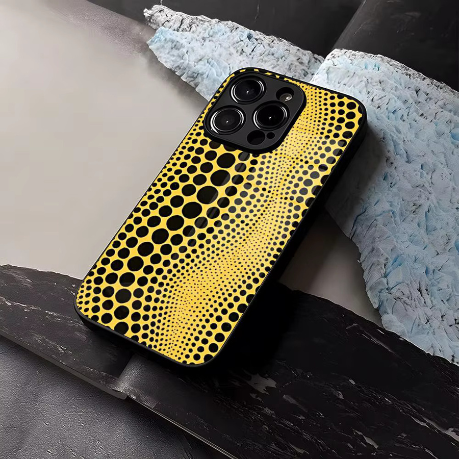 Rastar Handyhülle mit gehärtetem Glas im Yayoi Kusama Design für iPhone Modelle in Schwarz und Gelb - Bild 2