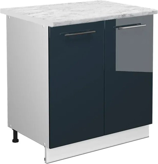 Vicco Spülenunterschrank Fame-Line Weiß Dunkelblau Hochglanz mit Arbeitsplatte Weiß-Marmor Breite: 80 cm - Bild 2