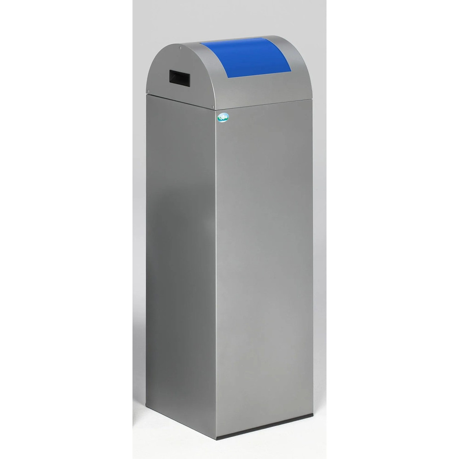 PROREGAL Selbstlöschender Wertstoffsammler Rund mit Einwurfklappe, 89 Liter, Verzinkter Stahl, Silber-Blau, H x B x T: 104,5 x 32 x 32 cm - Bild 2