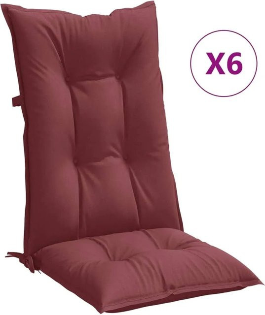 6er Set vidaXL Hochlehner-Auflagen aus Polyester in Weinrot, B/H: 120 x 7 cm, Tiefe: 50 cm, UV-beständig - Bild 1