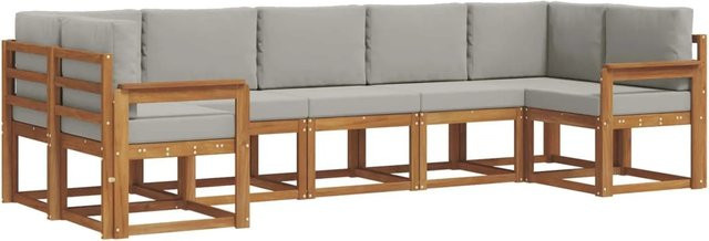 vidaXL Outdoor-Sofagarnitur 7-teilig aus Akazienholz in Natur mit hellgrauen Kissen im L-Shape Design - Bild 1