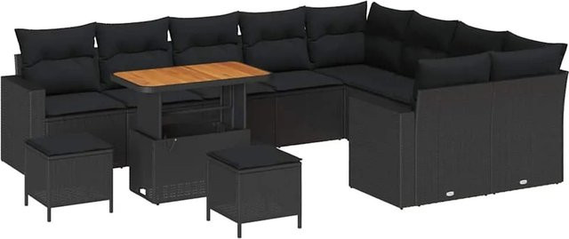 vidaXL Garten-Sofa-Set 12-tlg. in Schwarz aus Poly-Rattan mit Polsterung und Tisch in U-Form - Bild 1