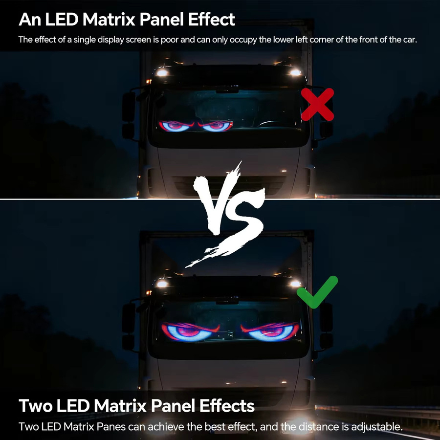 Lcamaw Dämonenaugen Auto-Werbelicht mit intelligenter APP-Steuerung, programmierbares RGBIC LED Matrix-Pixel-Panel für Auto und LKW, Schwarz - Bild 5