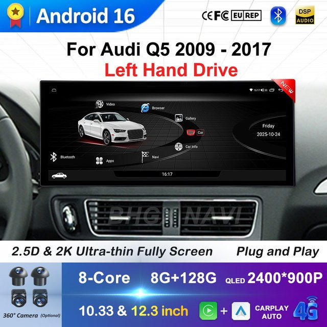 KJ-NAVI Drahtloser CarPlay Multimedia Player für Audi Q5 (2009-2017) mit WIFI und DSP Stereo, Schwarz - Bild 1
