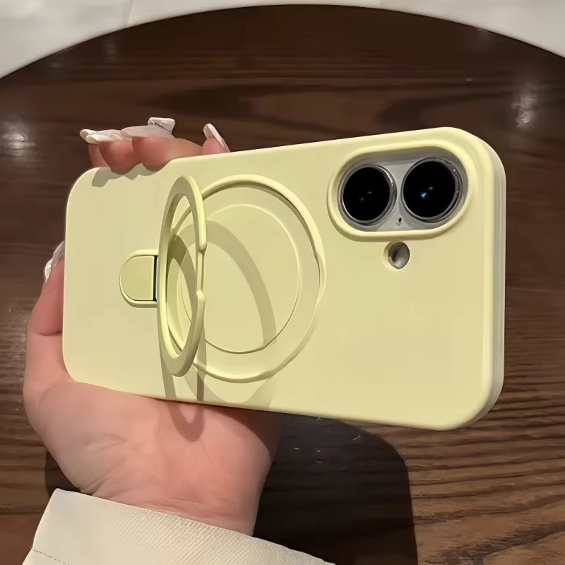 Silikon Hülle für Apple iPhone 12 bis 16 Pro Max mit MagSafe Magnetring und Ständer in Blau - Bild 4
