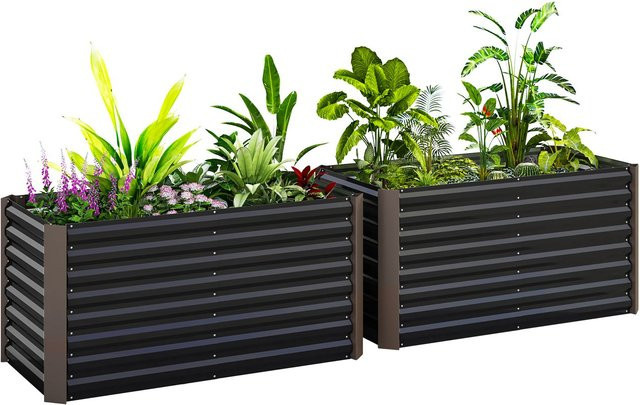Outsunny Hochbeet aus verzinktem Stahl in Dunkelgrau für Garten und Balkon, B: 120 cm, T: 60 cm, H: 60 cm - Bild 1