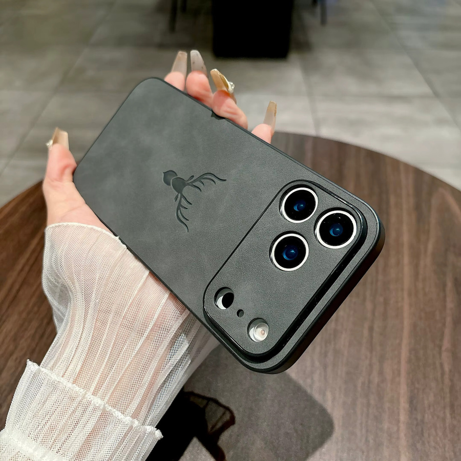 Luxuriöse Hirschkopf-Handyhülle aus Schaffellleder für iPhone 17, 16, 15, 14 Plus, 13, 12, 11 Pro Max mit Funda-Prägung - Bild 1