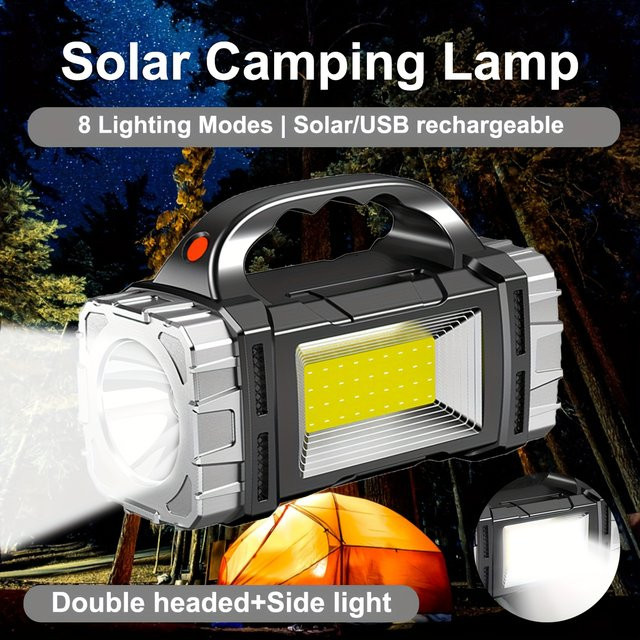 ZHIYU Solar LED COB Taschenlampe mit Powerbank Funktion, wasserdichte multifunktionale Handlampe in Schwarz - Bild 1