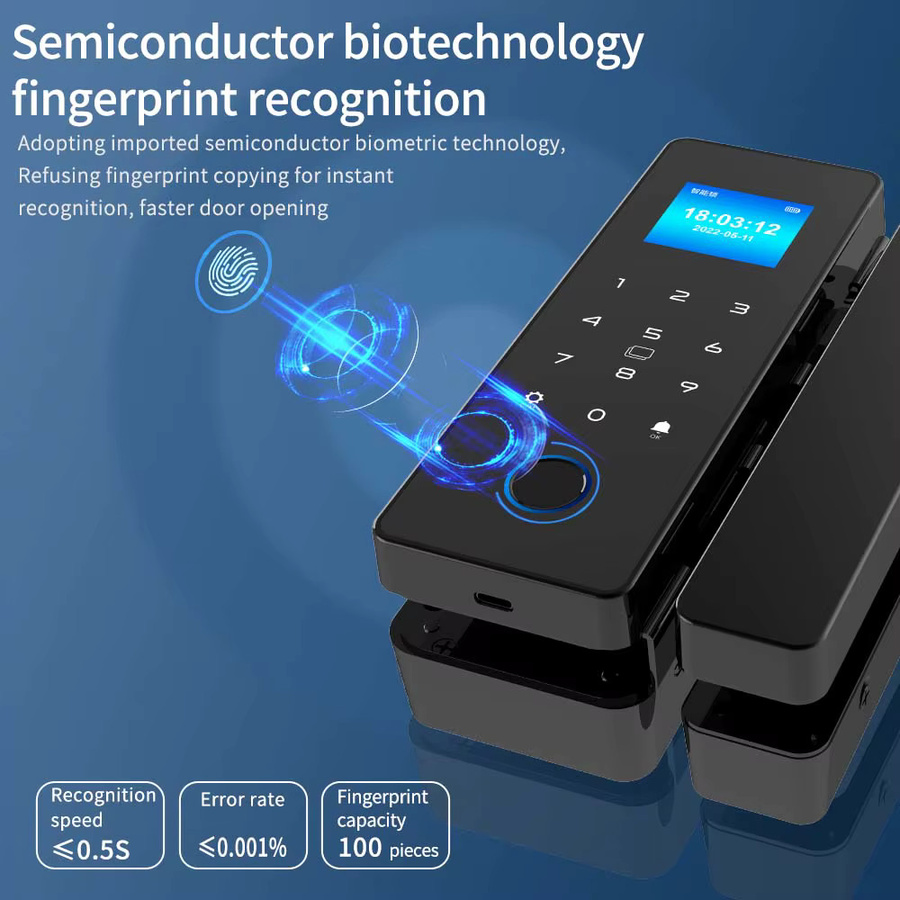 Haha-Lock Elektronisches digitales Türschloss für Glastüren in Schwarz mit Fingerabdruck, Bluetooth, App-Steuerung, Passcode und IC-Karte - Bild 5