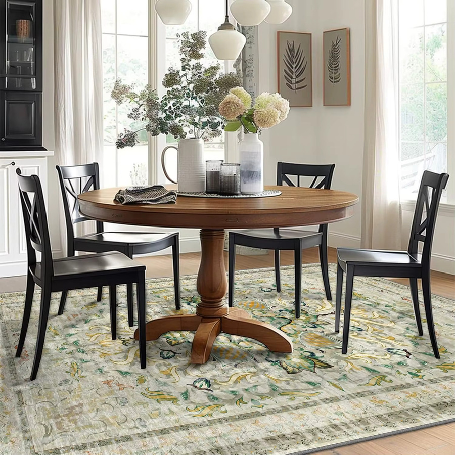 VVIKAMA Bohemian Teppich aus gewaschenem Kaschmir, rutschfeste Matte im Ethnic-Design für Wohnzimmer, Schlafzimmer und Esszimmer, Mehrfarbig - Bild 4