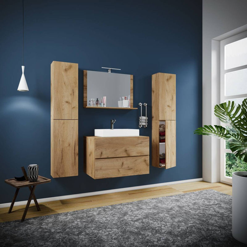 VCM Badmöbel Set Lendas 5-teilig mit Waschplatz und Keramikwaschbecken in Eiche, B/T/H: 60 x 52 x 52 cm - Bild 4