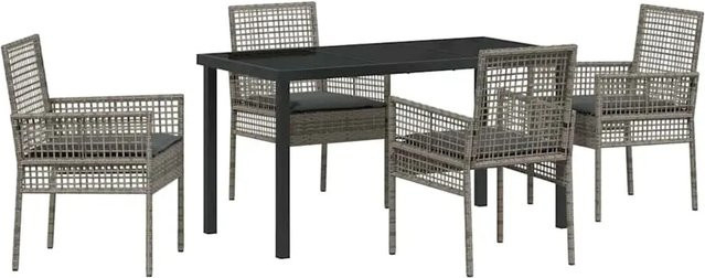 vidaXL 5-teilige Garten-Essgruppe aus Poly Rattan und Stahl in Grau mit wetterfesten Kissen für Balkon und Terrasse - Bild 1