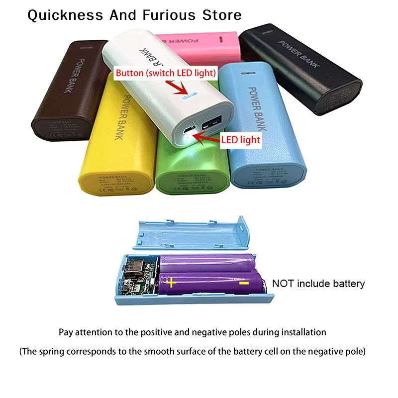 TO DIY 18650 Powerbank Gehäuse für 2 Batterien mit Dual USB und Typ C Ladeanschluss sowie LED-Licht in Schwarz und Multicolour - Bild 4
