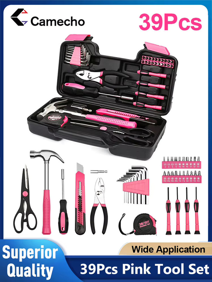Camecho 39-teiliges Werkzeugset in Rosa für Reparaturen im Haushalt - Bild 7